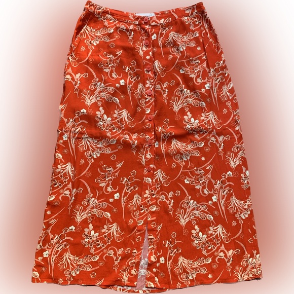 Treasure & Bond Button-Up Midi Skirt w. Pockets | Red + white flower pattern | S - Picture 2 of 6